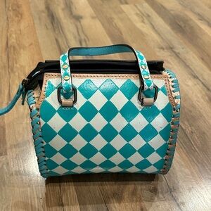Turquoise and White Checkered Mini Speedy Women’s Bag